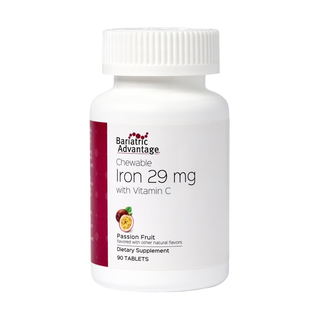 Bariatric Advantage Chewable Iron 29 mg - for Bariatric Kirurgi Patienter - Jern med C-vitamin - Ingen jernsmag - Ferrofumat & Carbonyl Iron Supplement - Passionsfrugt - 90 Tæl
