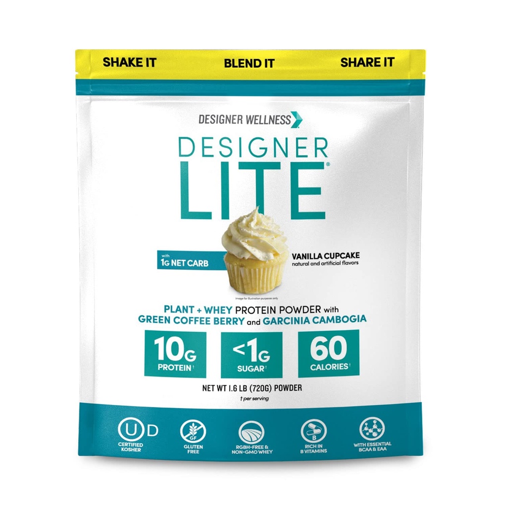 Designer Wellness, Designer Lite, Low Calorie Natural Protein, Prebiotic Fiber, Key Vitamin & Minerals, Vanilla Cupcake, 25.6 Ounces