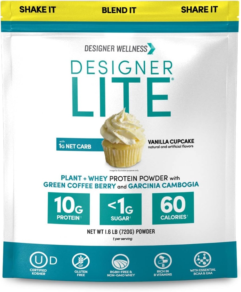 Designer Wellness, Designer Lite, Low Calorie Natural Protein, Prebiotic Fiber, Key Vitamin & Minerals, Vanilla Cupcake, 25.6 Ounces