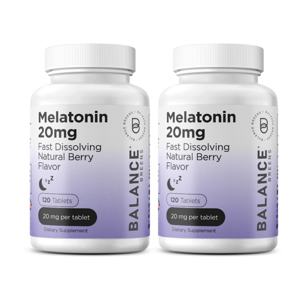 Melatonin 20mg Fast Opløs tabletter - Høj potens, Hurtig fungerende, Natural Sleep Support - Søvnstøtte til voksne - Non-Groggy, Drug- Free Formel - 120 Sleeping Pills - pakke med 2