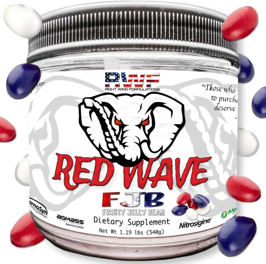 Red Wave Pre Workout Powder with Creatin for Men & Women - Fuldt doseret supplement, Citrullin, Beta- Alanine, 300mg Blended Coffein, Nootropics, Long Lasting Energy, 540 Bedste (Fruity Jelly Bean)