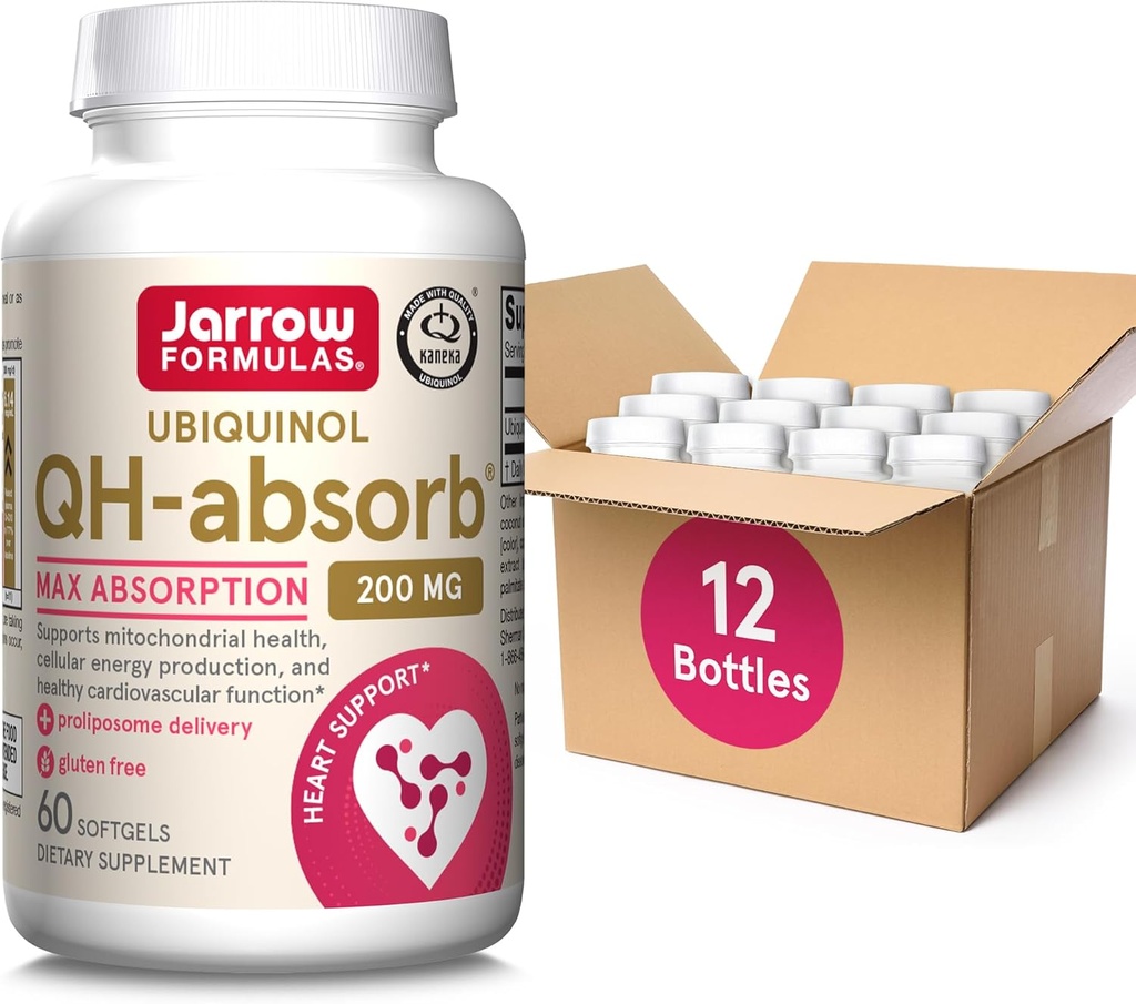 Jarrow Formulas QH- Absorb, 200 mg, Ubiquinol Kosttilskud til sund kardiovaskulær funktion, 60 Softgels, 60 Day Supply (PACK OF12)