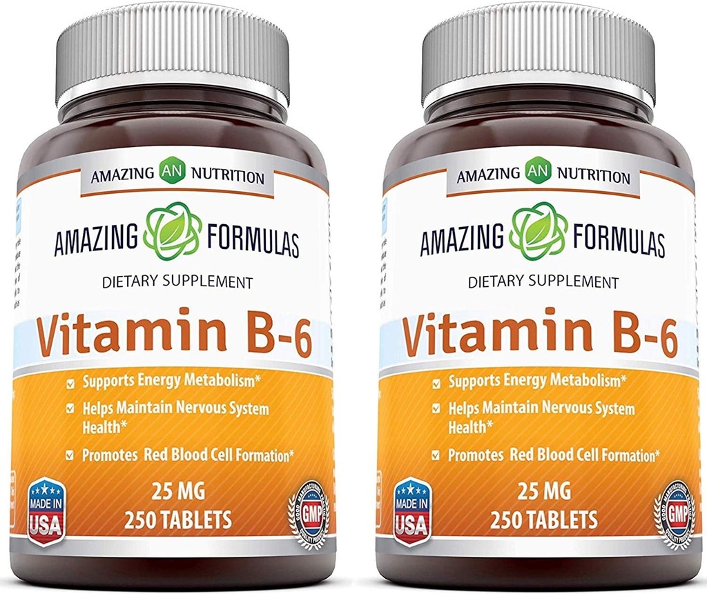 Amazing Formulas Vitamin B6 Pyridoxin 25mg 250 tabletter Supplement 124; Non- GMO