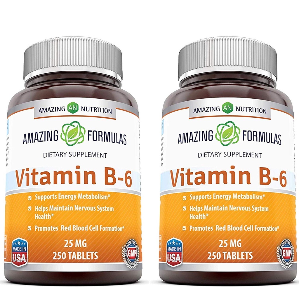 Amazing Formulas Vitamin B6 Pyridoxin 25mg 250 tabletter Supplement 124; Non- GMO