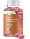 Viteey Calcium Gummies med vitamin D3 og Magnesium supplement til ben sundhed - Chewable Calcium Kosttilskud til kvinder & mænd - Glutenfri, ikke-GMO - 90 Tæl