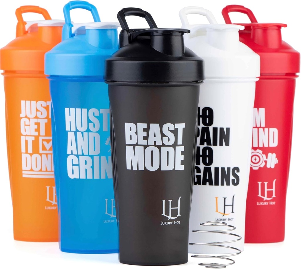 Protein Shaker Flaske 600ml (20oz) - Stilfuld BPA- Free Shaker Cup med blanding Ball Budd124; Bladsikker, Holdbar Budd124; For Gym, Rejser, Office, Daglig brug Budding124; Motivation Trykt for mænd og kvinder