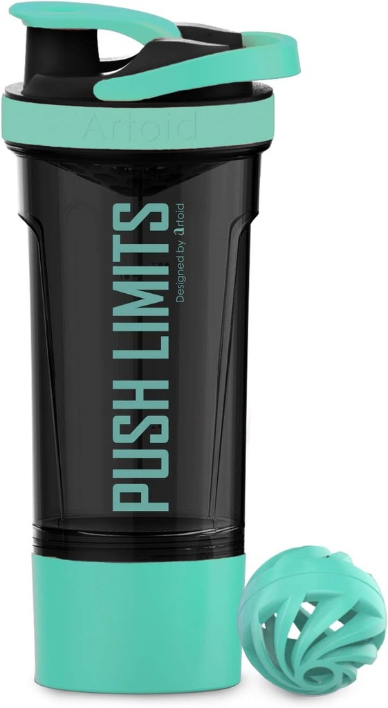 Artoid Mode 24- Ounce Protein Shaker Flaske, Dobbelt blanding teknologi, BPA Free, Aqua Green / Black