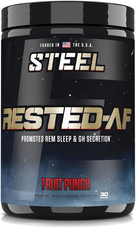 Steel Kosttilskud Rested- AF I Deep Sleep Aid og Muscle Recovery Powder med GABA & Valerian Root Extract 124; Stress Relief og Kognitiv Support Budding 124; 30 Serveringer (Fruit Punch)