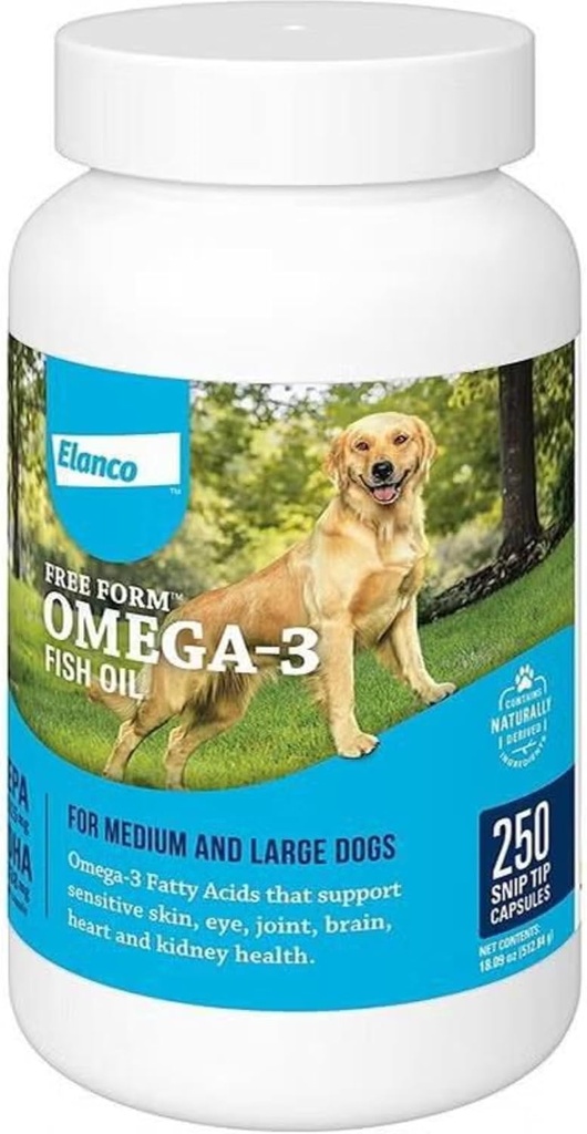 Gratis Form Snip Tips Omega-3 Fish Oil Liquid supplement til mellemstore & store hunde, 250 Tæl