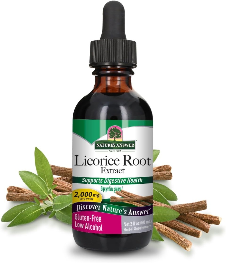 Nature 's svar Licorice Root Supplement 2000 mg 2oz Low- Alkohol Extract Note 124; Understøtter fordøjelsesbesvær