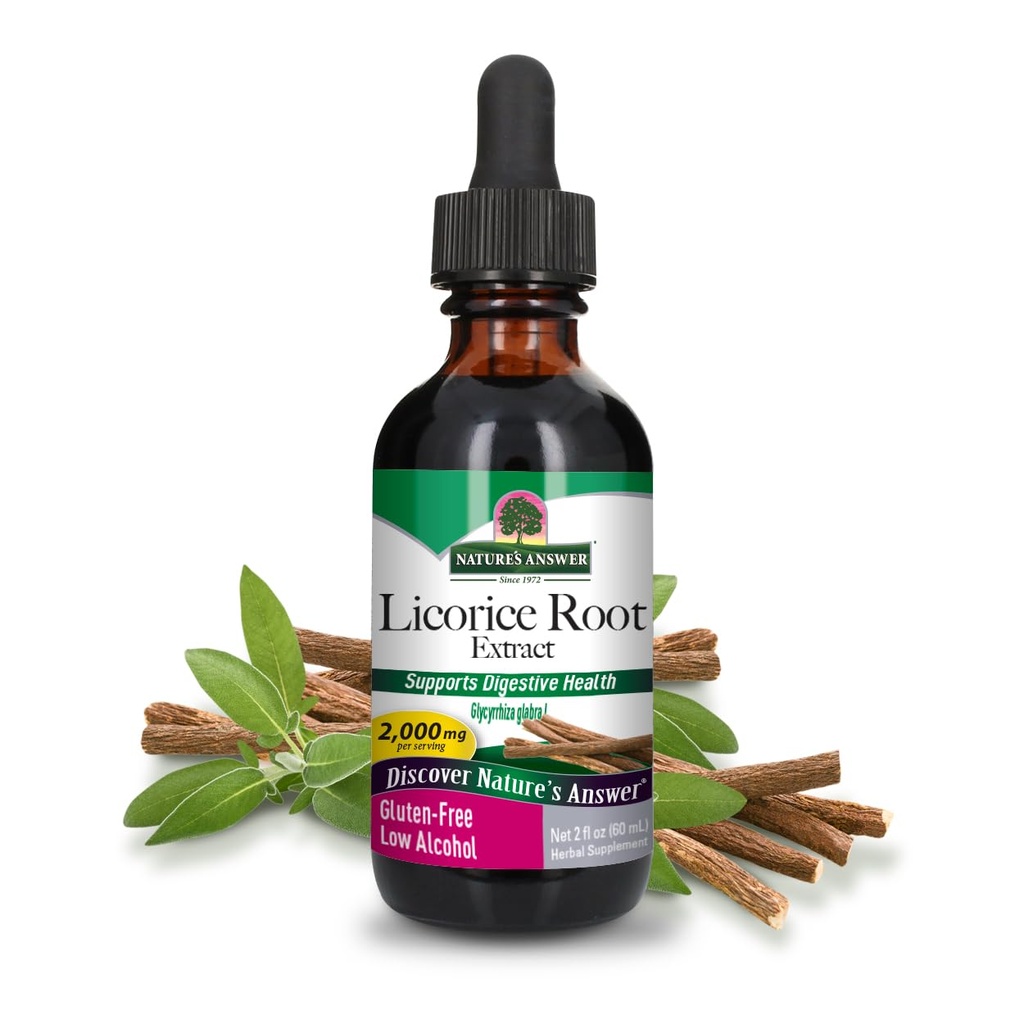 Nature 's svar Licorice Root Supplement 2000 mg 2oz Low- Alkohol Extract Note 124; Understøtter fordøjelsesbesvær