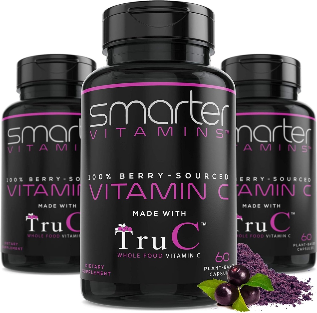 (3 Pack) Raw Whole Food Vitamin C Natural Immunity Support from Berries, Premium Antioxidants, Bioflavonoider & Polyphenoler, 180 Vegan Kapsler