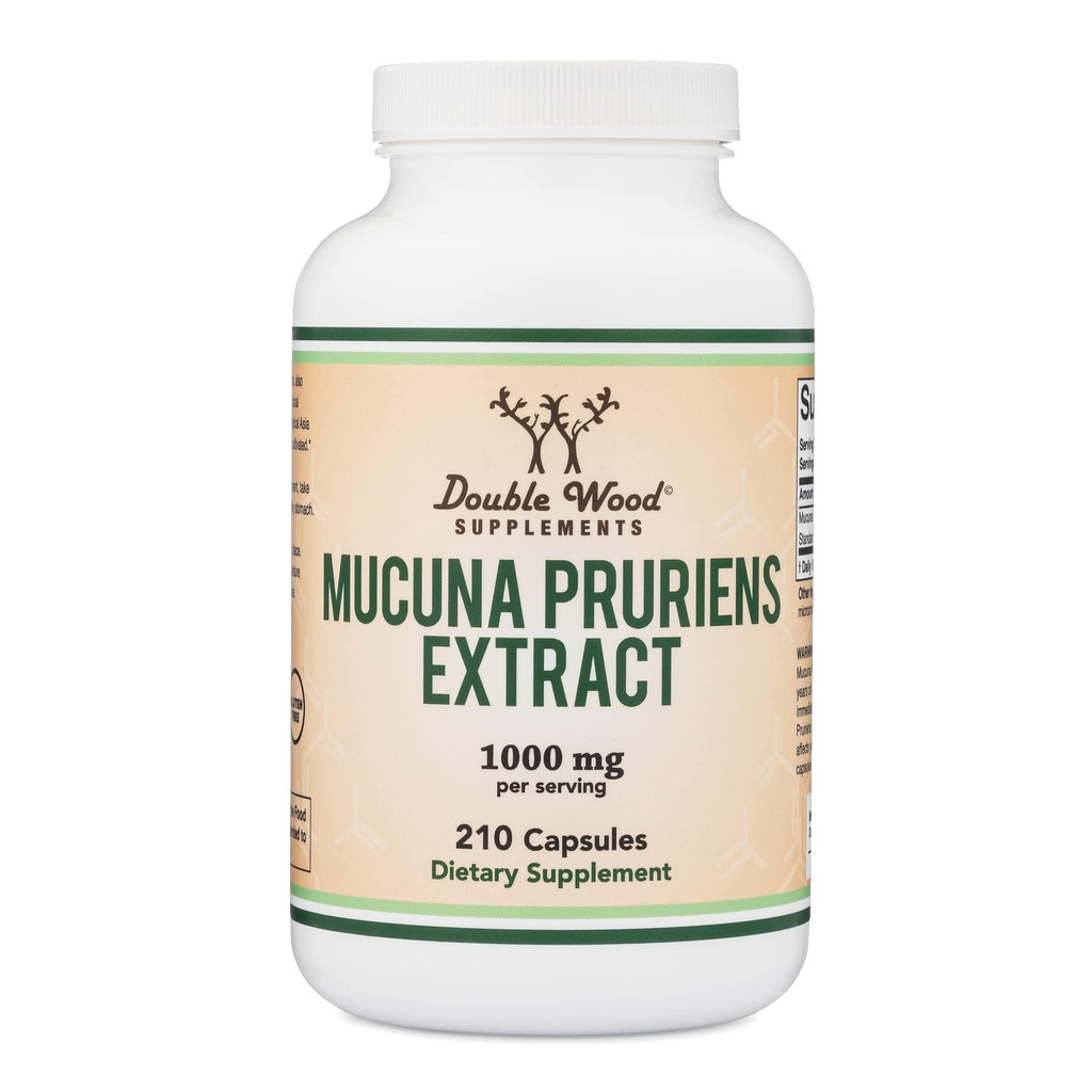 Mucuuna Pruriens Extract Capsules - Dopamin Boosting Supplement - 210 Tæl, 1.000mg Per Serving, 20% (fra Velvet Bean) (for Mood and Motivation Support) Tredjeparts testet af Double Wood