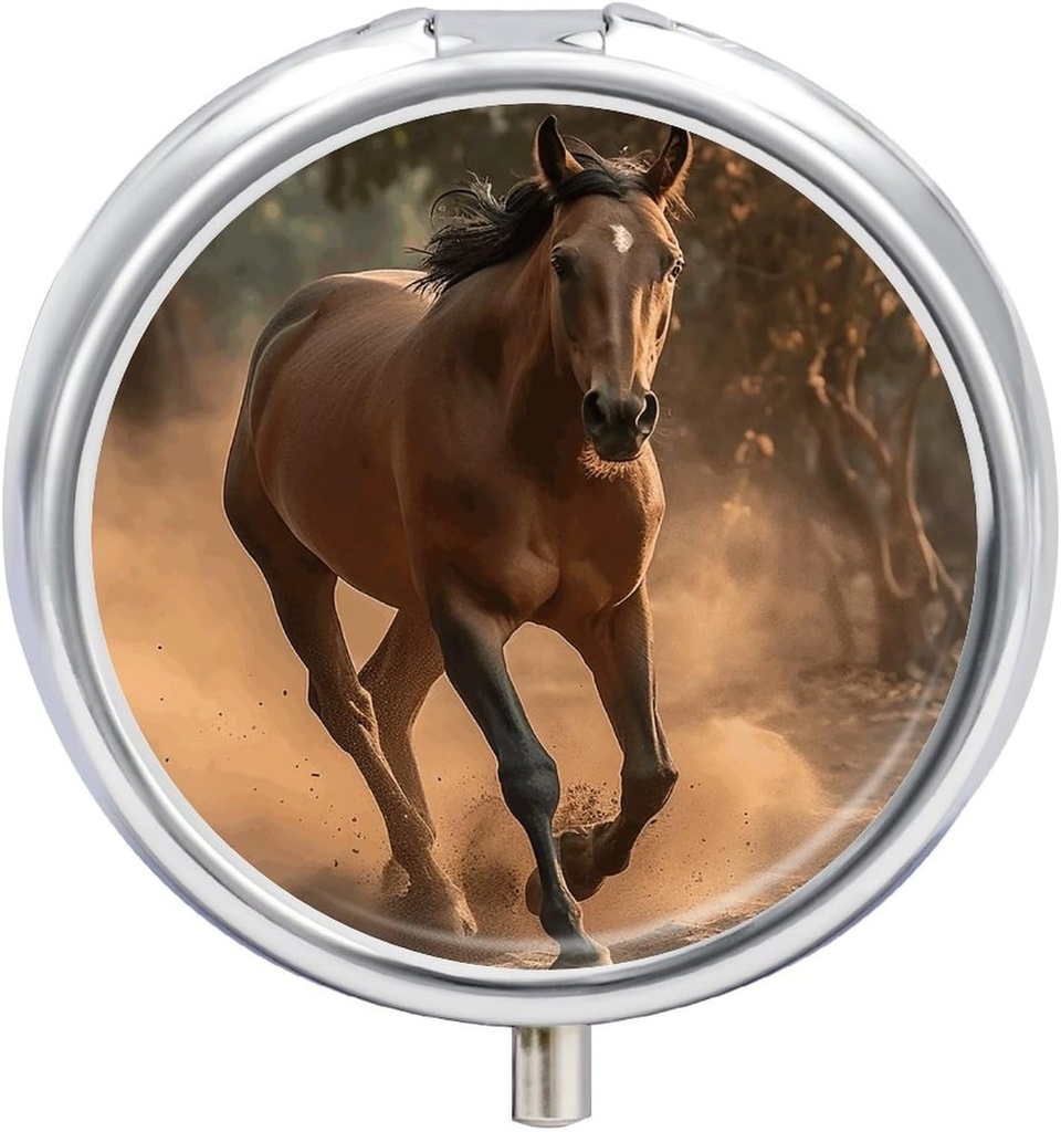 Pill Box 3 Segment Medicine Pill Case Portable Round Pillbox Week Pill Holder Container for Vitamin Medicine Supplement A Brown Horse Lille Pill Organizer