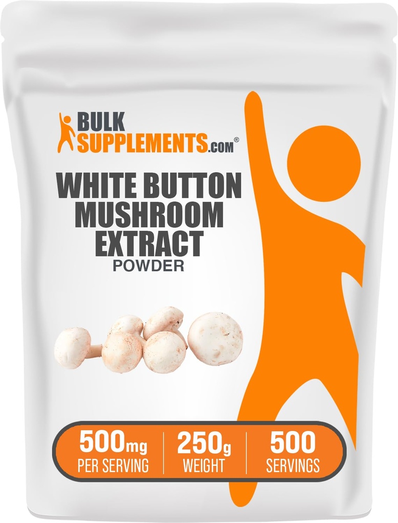 Bulkadditions.com Hvid Button Mushroom Extract Powder - Mushroom Supplement, Agaricus Mushroom Powder - Gluten Free, 500mg per Serving, 250g (8,8 oz) (Pack of 1)