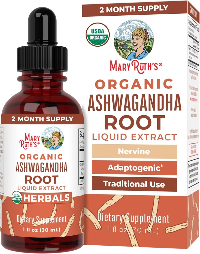 MaryRuth Organics Ashwagandha Rootbean 124; USDA Organic Ashwagandha Liquid Drops # 124; Stress Relief, Natural Call, Afslapning og Mood Support Supplement # 124; Adaptogenec # 124; Nervine # 124; Vegan # 124; Non- GMO # 124; 60 Servering