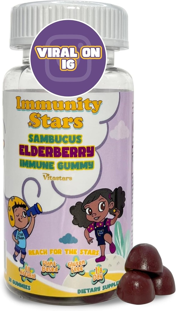 Elderberry Gummies med C-vitamin og zink, Sambucus Elderberry Familie Immun Boost Gummies, 30 Gummies Lækker Forsvar for børn og voksne