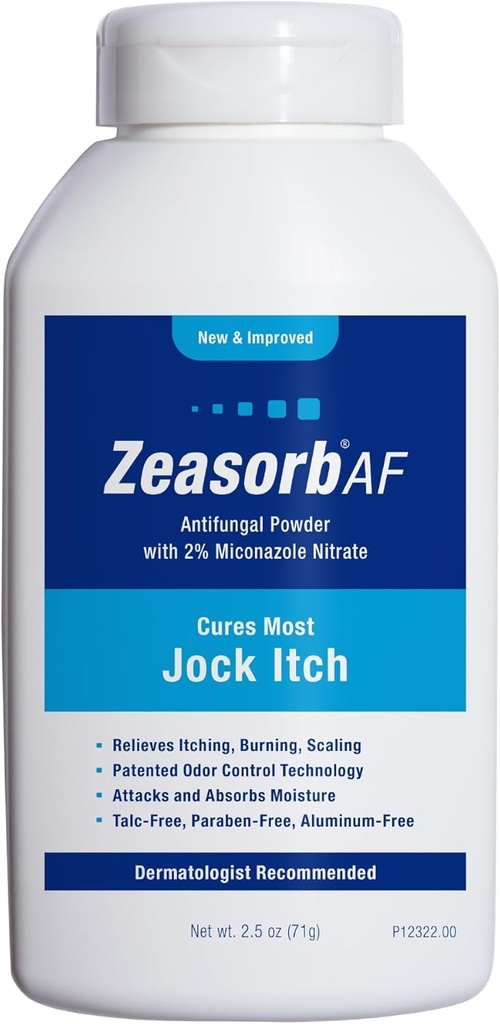 Zeasorb AF Jock Itch Powder, Super Absorbent, Skalering, & Burning Relief, 2.5 Oz