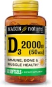 MASON NATURAL Vitamin D3 2000 IE Ultra Styrke, Understøtter Knogletæthed, Styrke og immunforsvar, 60 Softgels