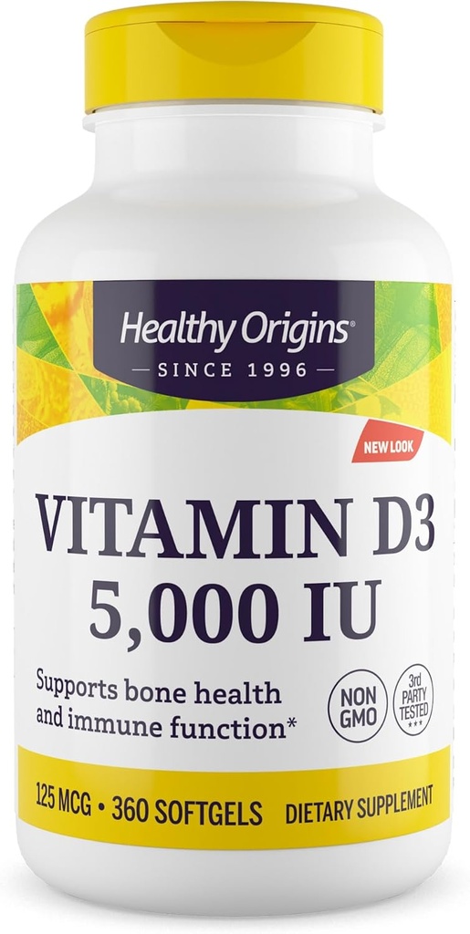 Sunde origin D3 vitamin (Lanolin) 5.000 IE Softgel - ben sundhed og immunforsvar supplement - Nemt Absorberbare D-vitamin kosttilskud - Gluten- fri vitamin D3 supplement - 360 Softgels