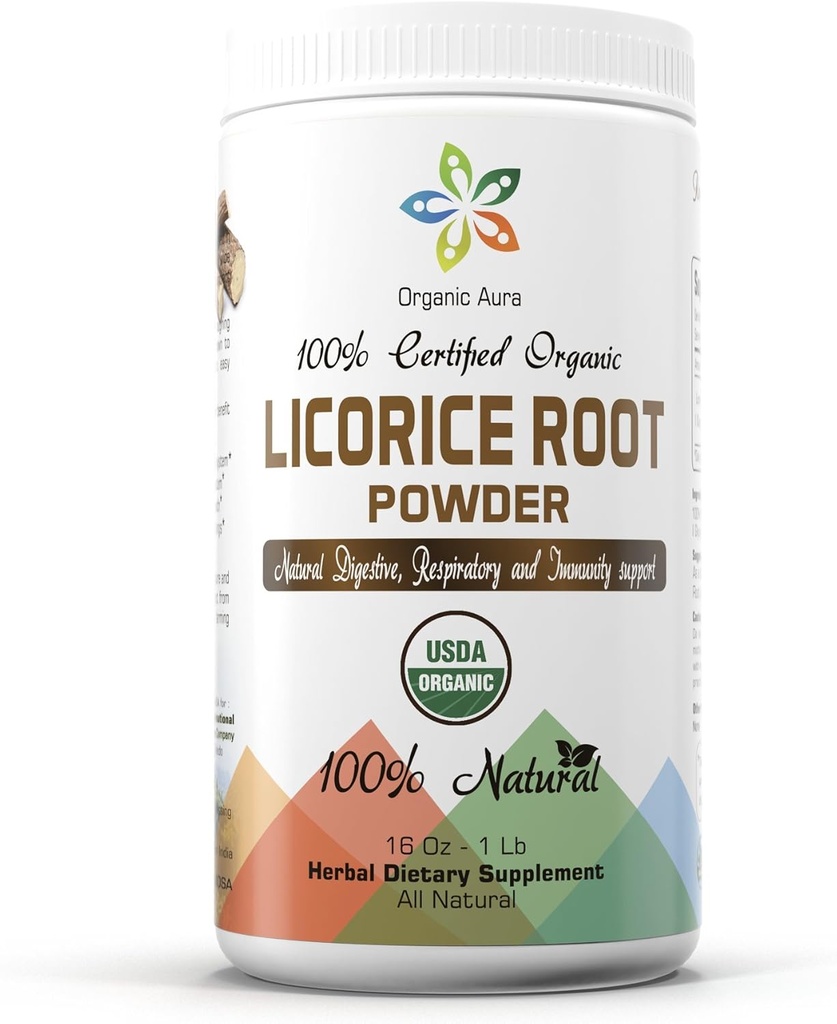 Organisk Aura lakrids Root Powder 16Oz -1Lb. Naturlig fordøjelse og immunforsvar. Forbedrer den generelle sundhed. 100% naturlige og rå superfood supplement. Ingen GMO. Gluten Free.