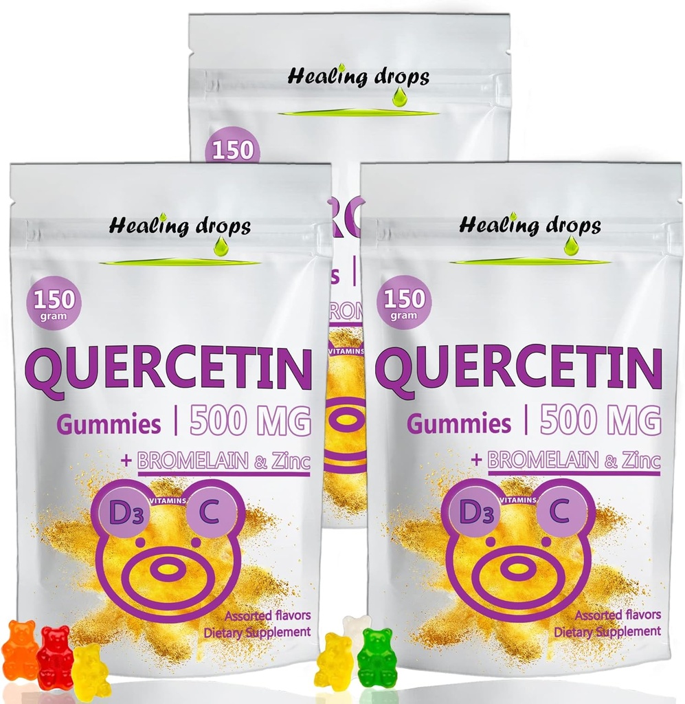 Quercetin med bromelain Gummies - C-vitamin + zink + D3-vitamin - Quercetin 500mg Gummies til børn og voksne (3 pakker)