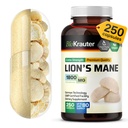 BIO KRAUTER Lions Mane Supplement kapsler 1800 mg - 250 Tæl - Vegan Lions Mane Powder Supplement for Brain Support - 3 Måned Supply - No Fillers