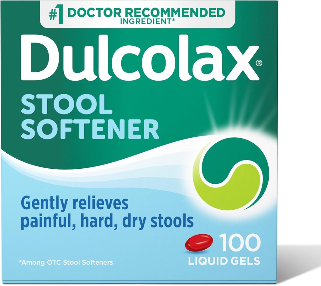 Dulcolax Afføring Blødgøringsmiddel Laxative Væske Gel Kapsler, Let Obstipation Relief til hårde, tørre afføring, Docusat natrium 100 mg, 100 Tæl