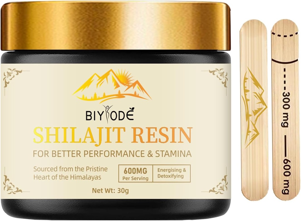 600mg Shilajit Himalayan Shilajit Resin - Pure Gold Grade 100% Økologisk Shilajit med Fulvic Acid & 85 + Trace Minerals Complex for Energy & Immune Support til mænd og kvinder 30 Bedste (1 stk)