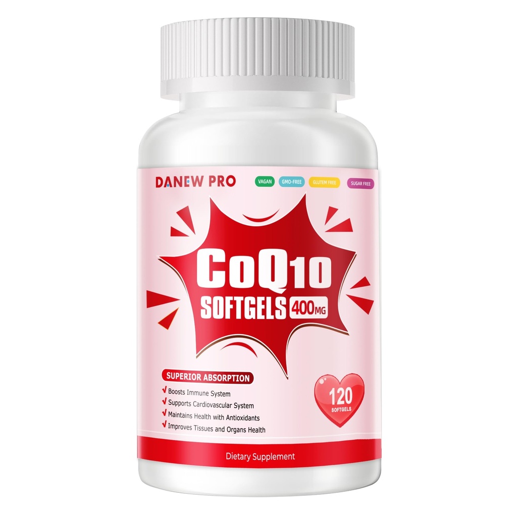 CoQ10- 400mg- Softgel med PQQ, BioPerine & Omega-3, Coenzym Q10 (Ubiquinon) Supplement for High- Absorption, Powerful- Antioxidant, Support Heart & Energi- Production, 120 Servere