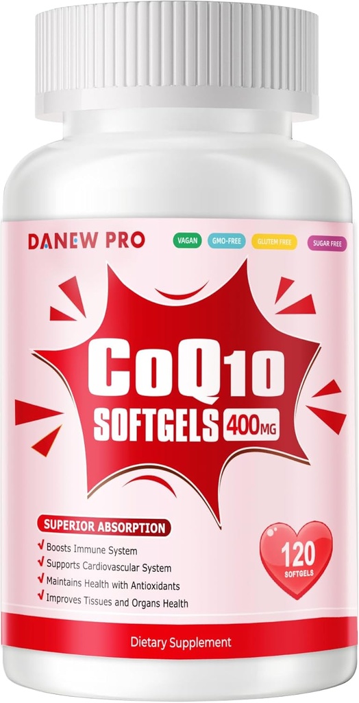 CoQ10- 400mg- Softgel med PQQ, BioPerine & Omega-3, Coenzym Q10 (Ubiquinon) Supplement for High- Absorption, Powerful- Antioxidant, Support Heart & Energi- Production, 120 Servere