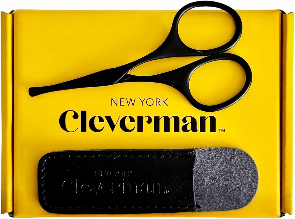 Cleverman Premium ansigtssakse - Professionelle Næsehårssakse, buede sikkerhedsblade og Afrundede Tips til Øjenbryn, Mustache, Skæg, Øre Hår Trimming. Rustfrit stål Grooming Værktøj til mænd