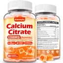 Calcium Citrate Supplement Gummies for Adult - Sugar Free Calcium Citrate 1200 Mg med Magnesium 300 Mg & Vitamin D3 - Økologisk Chewable Calciumtilskud til kvinder og mænd