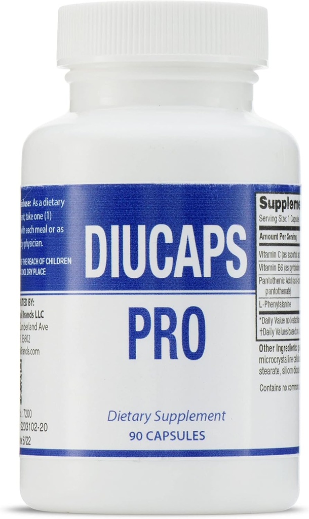 DIUCAPS PRO 90 Kapsler - Vitaminer og aminosyrer. C, B5, B6, L Phenylalanin. Fremstillet af Legere Pharmaceuticals for ES Global Brands.