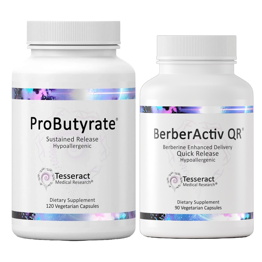 Optimal Gut & immunstøtte, ProButyrate Butyric Acid Complex Gut Health Supplement (120 kapsler) og BerberActiv- QR Berberine immunsupport Supplement (90 kapsler) Bundle, Hypoallergen Formel