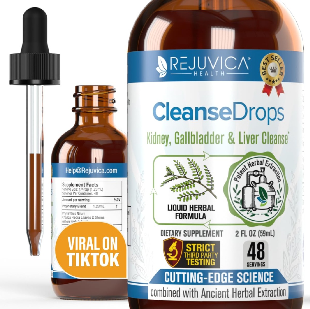 Cleanse Drops - Avanceret Nyre & Gallblære Cleanse Support - Flydende levering til bedre Absorption - Chanca Piedra Brugt i Amazonsk Regnskov