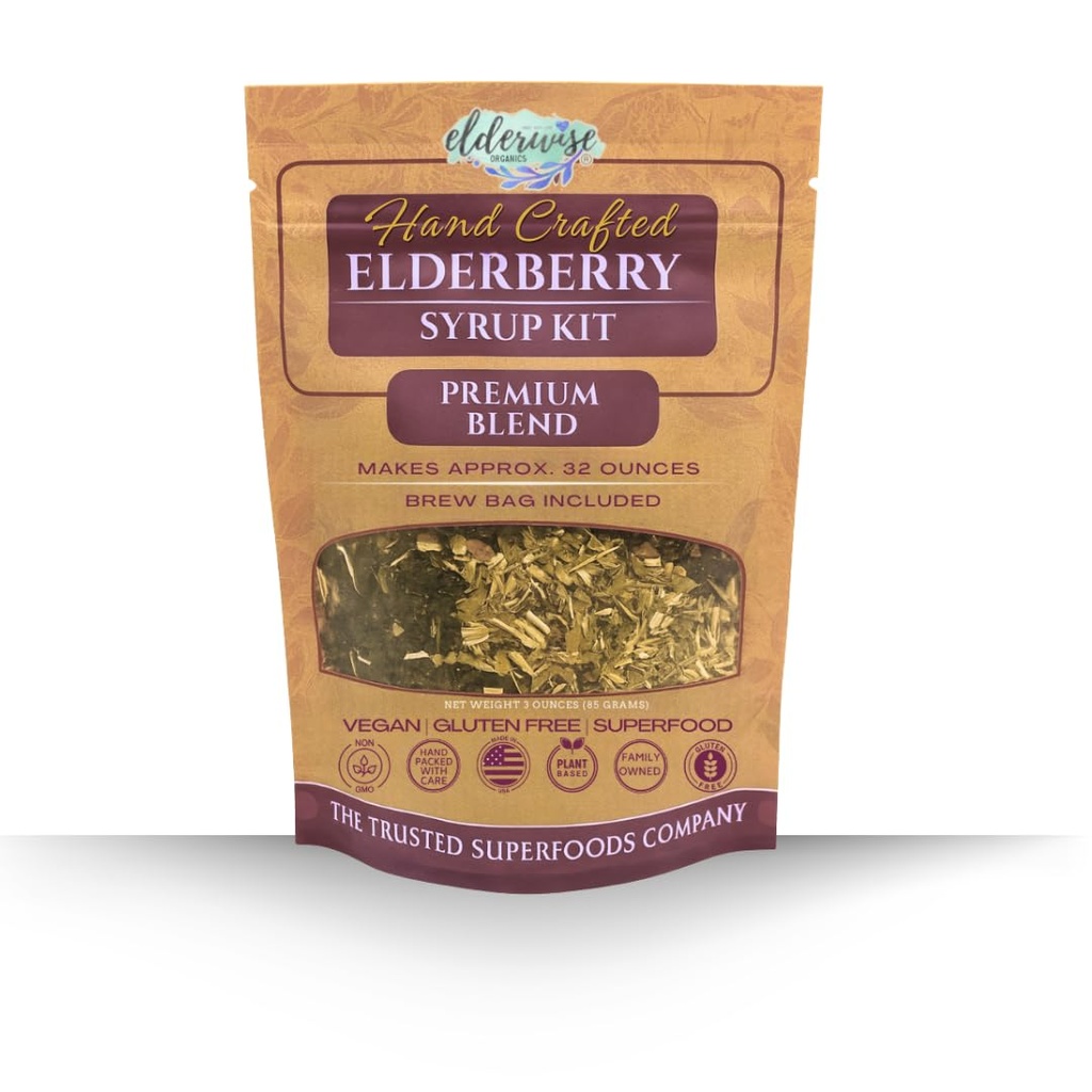 Elderwise Organic Elderberry Syrup Kit - Let at bruge, gør Elderberry Syrup Making Kit med Elderberry, Rosehips, Ingefær, Echinacea, Kanel, og Cloves, gør 32oz af Syrup, Brygge Bag inkluderet