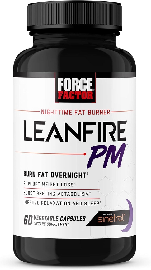 Force Factor LeanFire PM vægttab piller for kvinder & mænd, Fat Burner & Overnatning vægttab piller til at brænde fedt, Boost Metabolisme, Forbedre søvn, kraftfuld formel for utrolige resultater, 60 kapsler