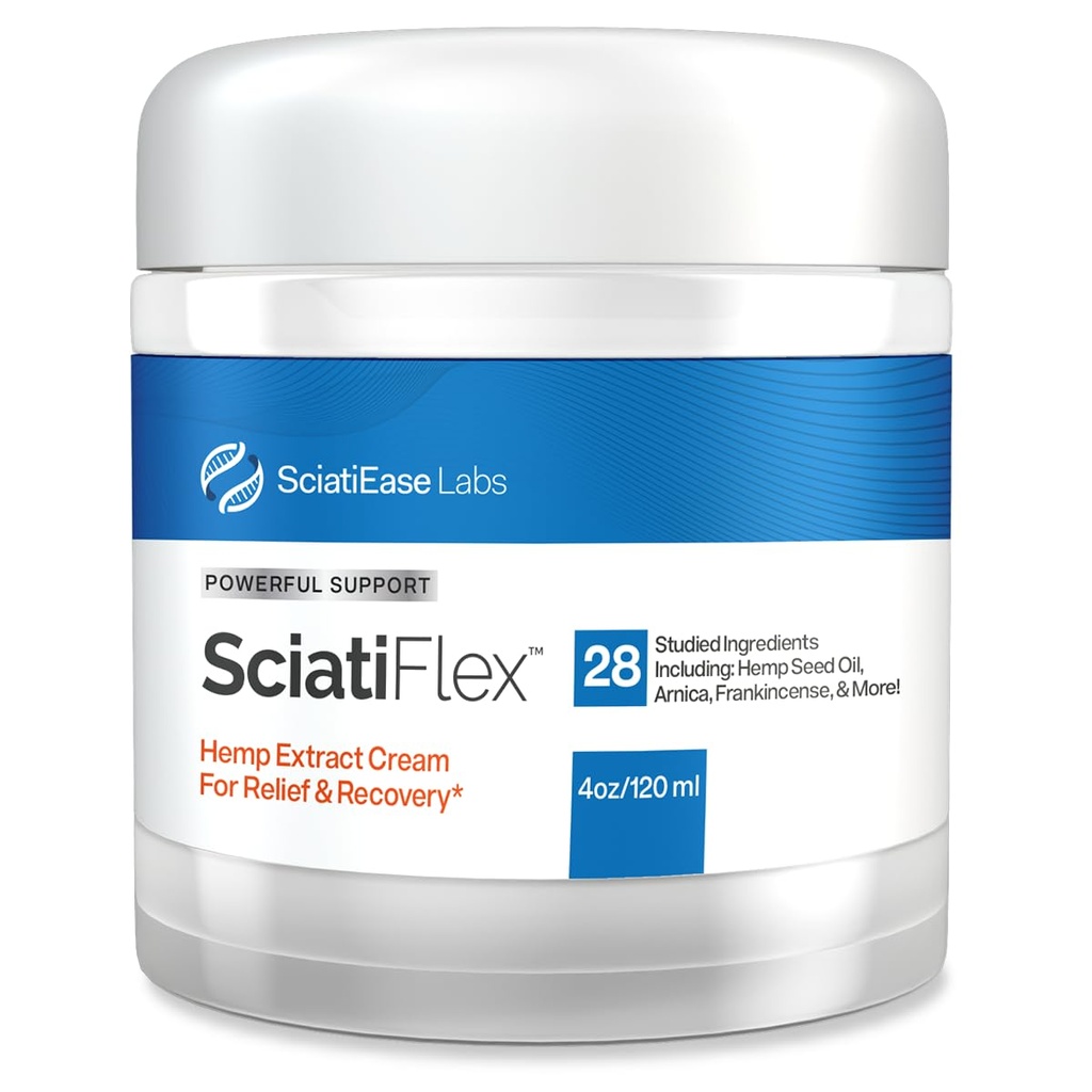 SciatiFlex tematisk Sciatic Cream - Maksimal styrke for Sciatic Nerve discomfort in The Lavere Ryg, Hips, Buttok, Legs og Feet - Hemp Cream med Arnica Extract, Shea Butter, Aloe Vera - 4oz