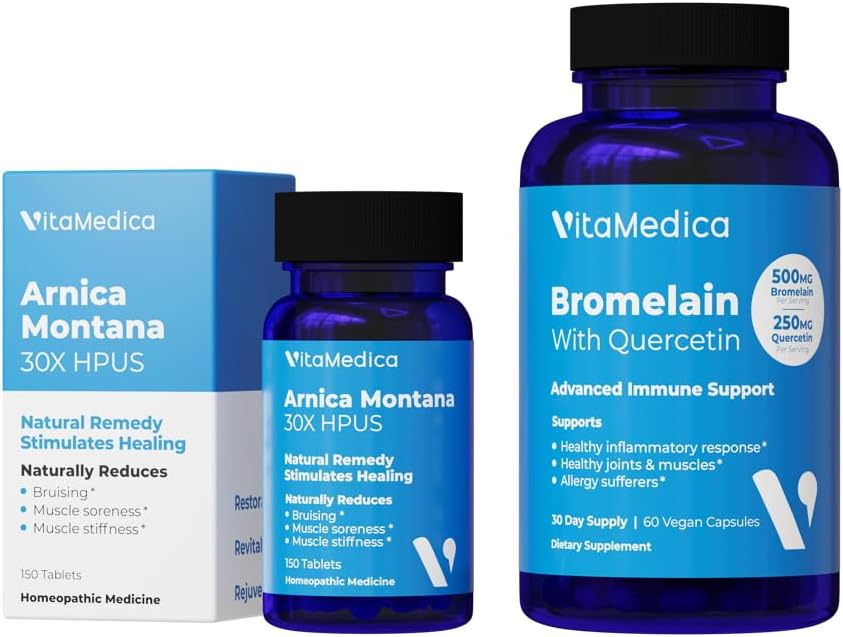 VitaMedica szág 124; Arnica Montana 30X og Bromelain med Quercetin Bundle # 124; Arnica Montana # 124; Bromelain # 124; Quercetin Bundle # 124; Plantebaseret # 124; Fremstillet i USA