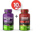 ORZAX Milk Thistle Plus 120 Vegatable Capsules and Premium Ginseng 120 Vegatable Capsules, Bundle