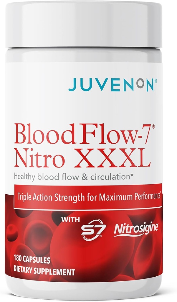 Juvenon BloodFlow- 7 nitrogenoxid tillæg med Nitrosigin - Forbedret formel for maksimal absorption - Cirkulation Booster, Blodtryk, Cholesterol Support (180 Tæl (pakke med 1))
