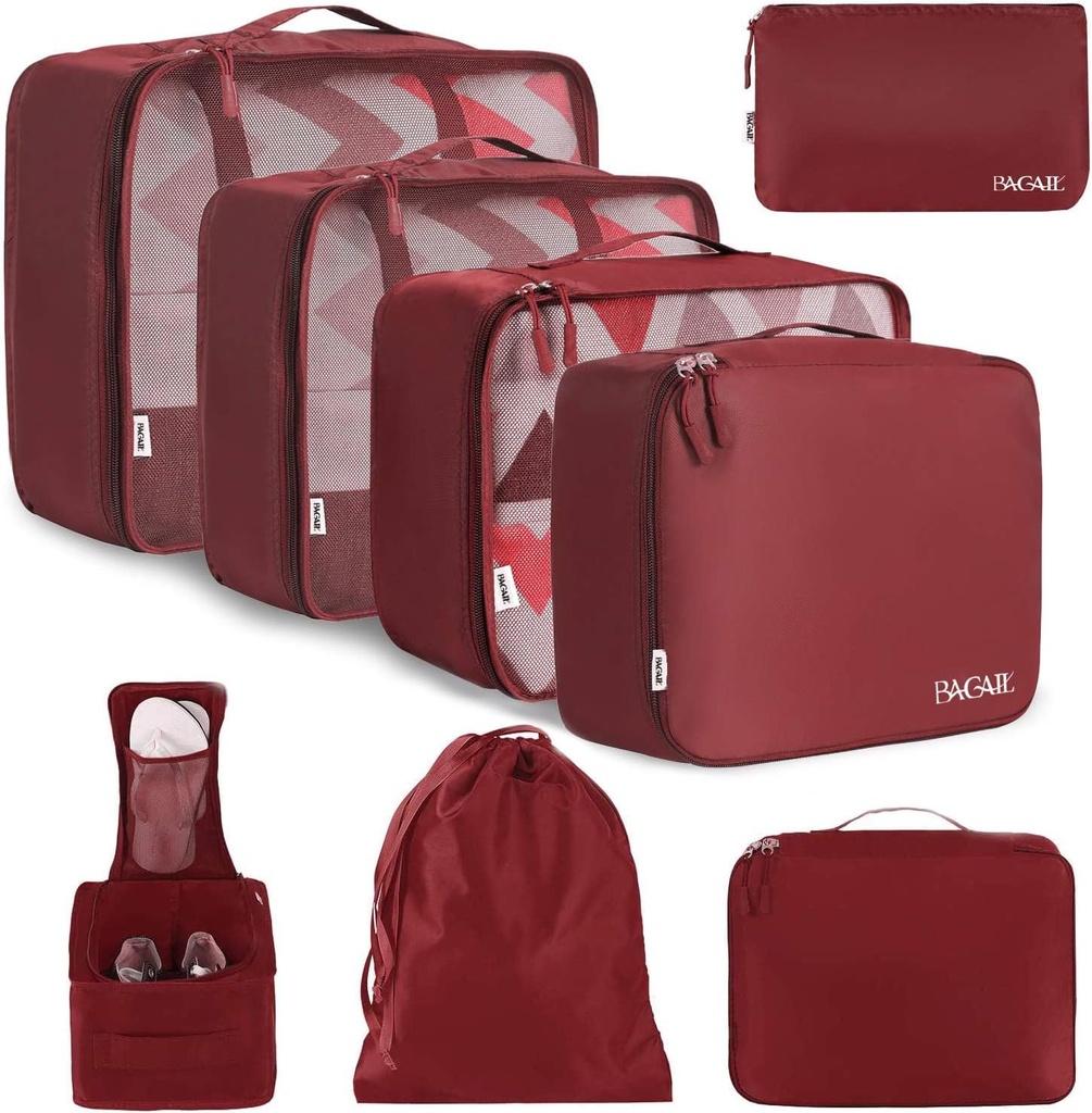 BAGAIL 8 Sæt Packing Cubes Bagage Packing Arrangører til Rejse Tilbehør-Vin Rød