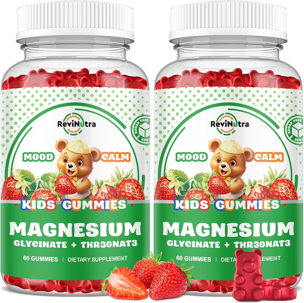 Magnesium Complex Gummies - Rolig Chewable Gummies for Kids & Adults- Magnesium Glycinate Supplement- w / Omega-3, Vitamin B6, D3- Support Calm Stress Relief, Bones, Mood, 2 Pack