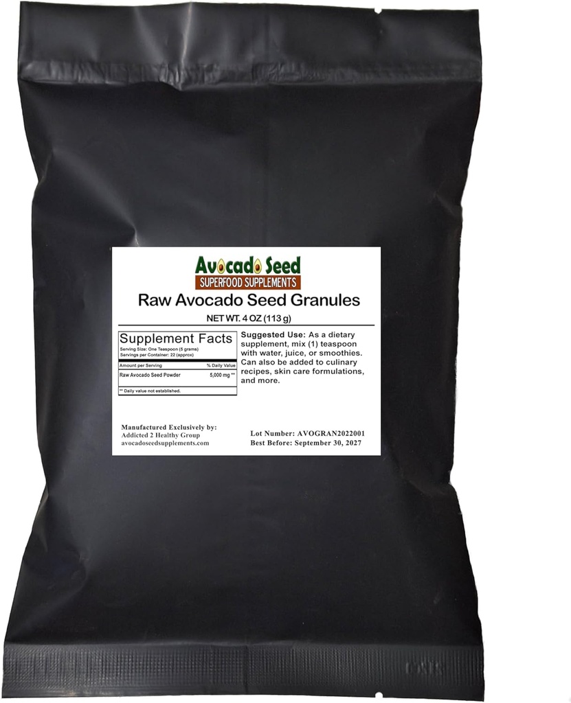Raw Avocado Seed Granules 4 Ounces - Antioxidanter, Fiber, Cholesterol, Heart Health, Skin Care- Made in USA- Original Producent