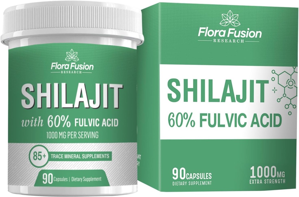 SHIAJIT kapsler 1000mg - Himalayan Shilajit med Fulvic Acid - Shilajit tillæg med planteekstrakter - Shilajit tillæg Capsules - Shilajit for mænd og kvinder - 90 Kapsler