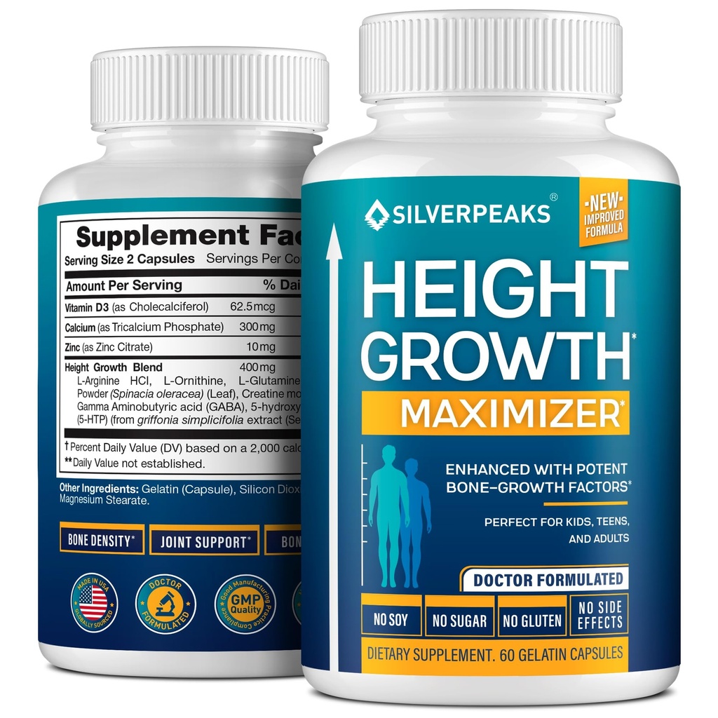Vækstkapsler til Grow Taller - Højde Vækstmaximizer med Calcium til Knoglestyrke, Lavet i USA, Natural Get Taller supplement til at øge Knoglevækst voksne, Teens & Kids, Fri for Væksthormon