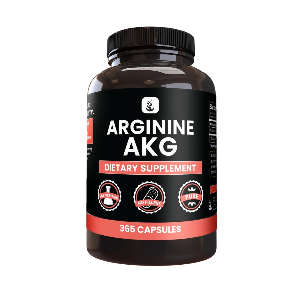 PURE ORIGINALSKE INGREDIENSER Arginin AAKG (365 kapsler) Ingen Magnesium eller Rice Fillers, Altid Pure, Lab Verified