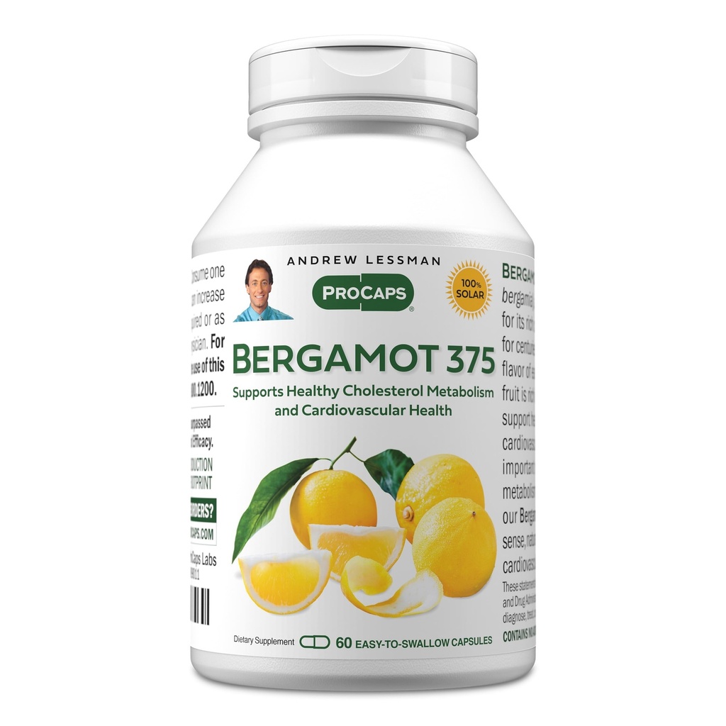 ANDREW LESSMAN Bergamot 375mg - 60 kapsler - High Potency, Standardized Extract. Ingen tilsætningsstoffer. Lille let at synke kapsler