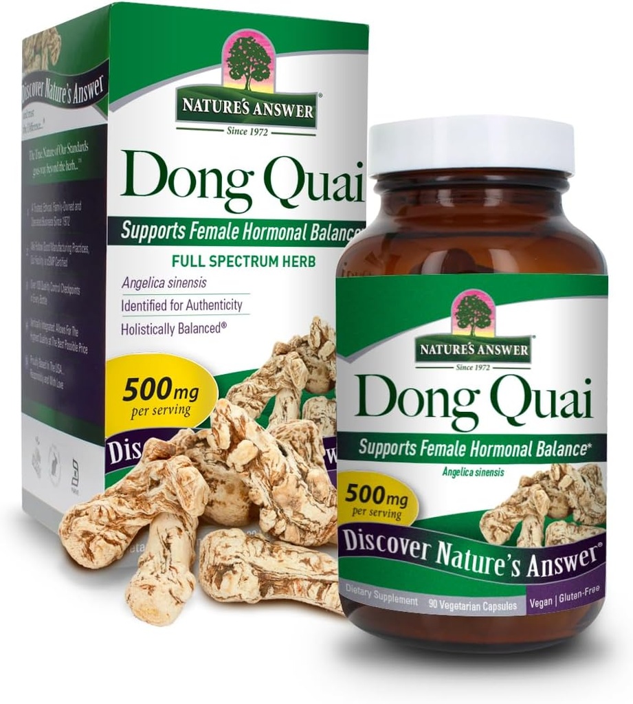 Nature 's Svar Dong Quai Root 1000mg • 124; Kosttilskud • 124; Understøtter kvindelige hormoner balance • 124; Non- GMO, Vegan, Kosher Certificeret & Gluten- Free • 124; Vegetariske kapsler • 90ct